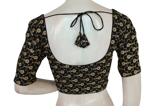 Black Color Semi Silk Floral Embroidery Designer Blouse - D3blouses