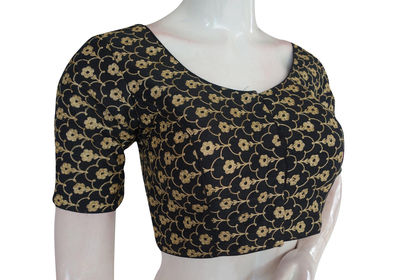 Black Color Semi Silk Floral Embroidery Designer Blouse - D3blouses