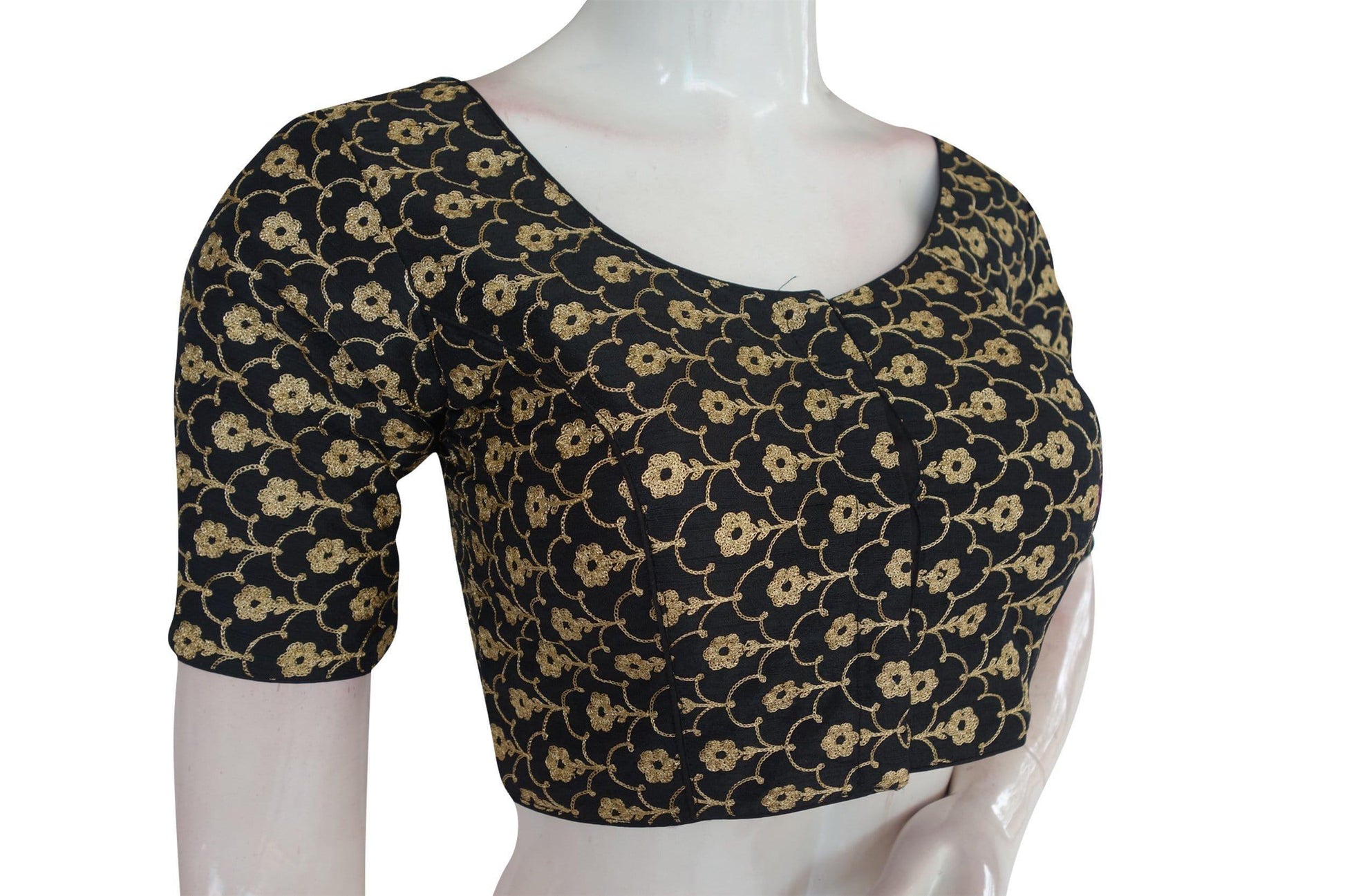 Black Color Semi Silk Floral Embroidery Designer Blouse - D3blouses