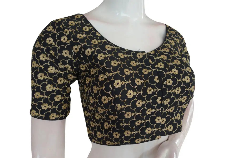 Black Color Semi Silk Floral Embroidery Designer Blouse - D3blouses