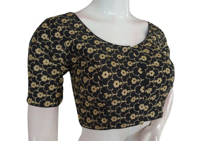 Black Color Semi Silk Floral Embroidery Designer Blouse - D3blouses