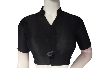 Black Color Semi Silk Plain Collar Neck Readymade Blouses - D3blouses