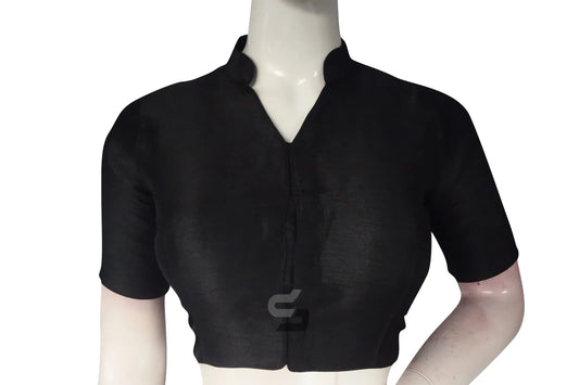 Black Color Semi Silk Plain Collar Neck Readymade Blouses - D3blouses