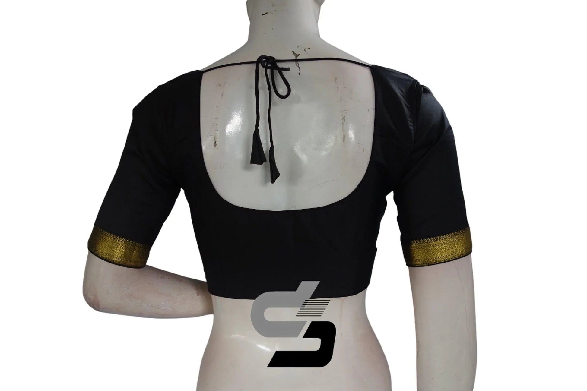 Black Color Semi Silk Readymade Saree Blouse With Border Sleeves - D3blouses