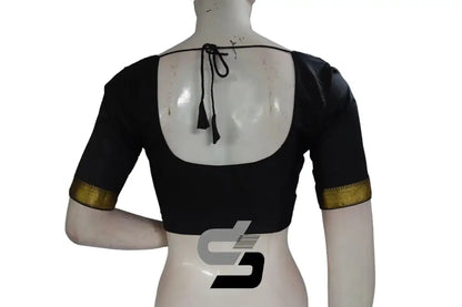 Black Color Semi Silk Readymade Saree Blouse With Border Sleeves - D3blouses