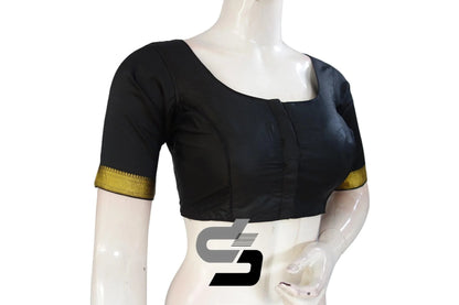 Black Color Semi Silk Readymade Saree Blouse With Border Sleeves - D3blouses