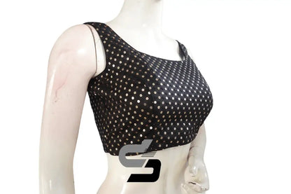 Black Color Semi Silk Sequin Designer Readymade Saree Blouse. - D3blouses