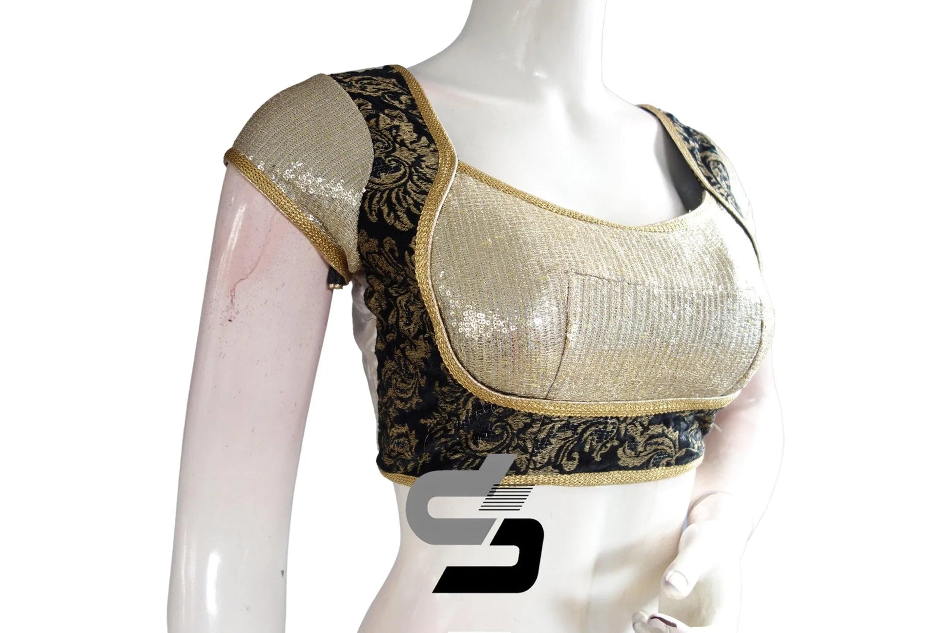 Black Color Semi Silk Sequins Designer Party Wear Readymade Blouse/ Indian Crop Tops - D3blouses