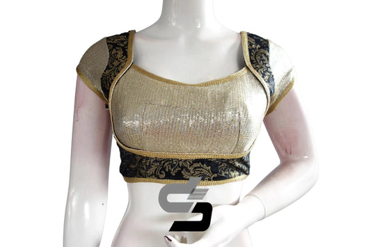 Black Color Semi Silk Sequins Designer Party Wear Readymade Blouse/ Indian Crop Tops - D3blouses