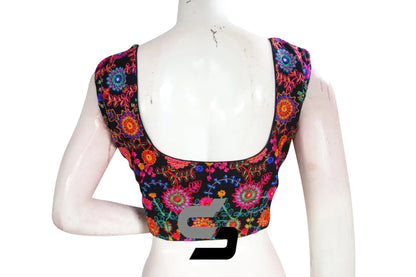 Black Color Sleeveless Organza Embroidery Designer Party Wear Readymade Blouse/ Indian Crop Tops - D3blouses