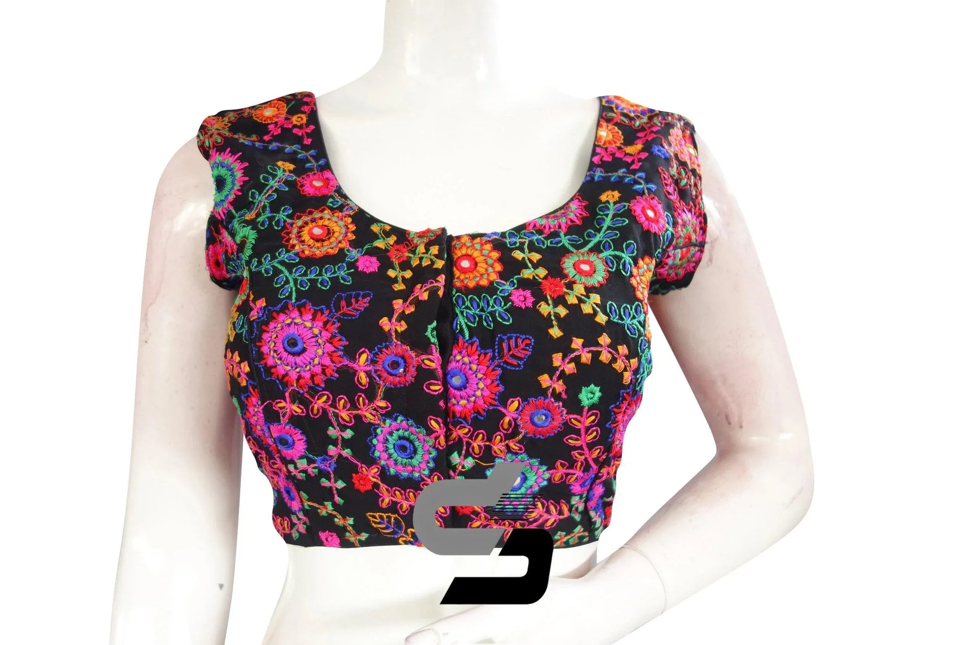 Black Color Sleeveless Organza Embroidery Designer Party Wear Readymade Blouse/ Indian Crop Tops - D3blouses