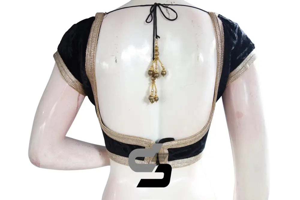 Black Color Velvet Designer Party Wear Readymade Blouse/ Indian Crop Tops - D3blouses