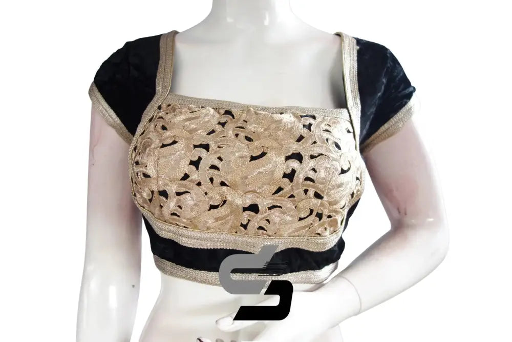 Black Color Velvet Designer Party Wear Readymade Blouse/ Indian Crop Tops - D3blouses