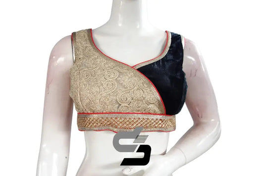 Black Color Velvet Designer Party Wear Readymade Blouse/ Indian Crop Tops - D3blouses