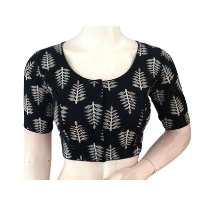 Black Comfy Cotton, High Neck Blouse for Sarees - D3blouses