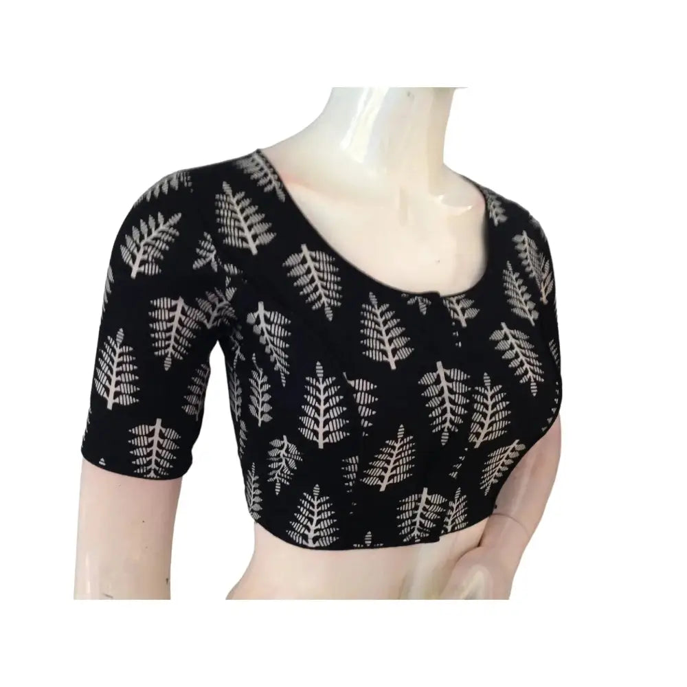 Black Comfy Cotton, High Neck Blouse for Sarees - D3blouses