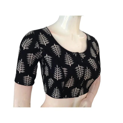 Black Comfy Cotton, High Neck Blouse for Sarees - D3blouses