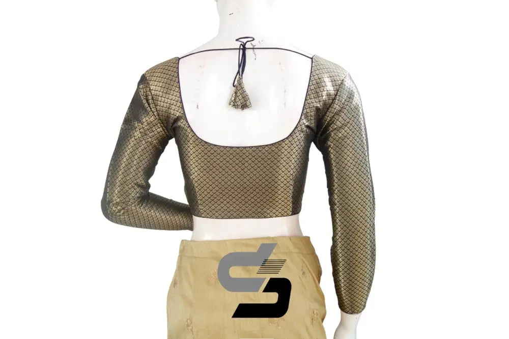 Black Full Sleeve Premium Brocade Readymade Saree Blouse, Indian Ethnic Wear Online - D3blouses