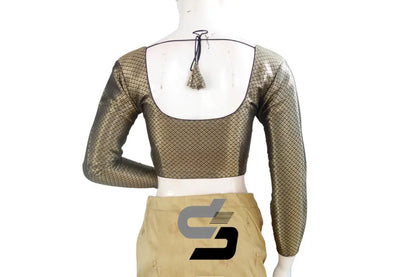 Black Full Sleeve Premium Brocade Readymade Saree Blouse, Indian Ethnic Wear Online - D3blouses