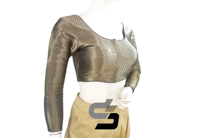 Black Full Sleeve Premium Brocade Readymade Saree Blouse, Indian Ethnic Wear Online - D3blouses