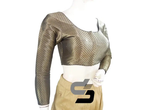 Black Full Sleeve Premium Brocade Readymade Saree Blouse, Indian Ethnic Wear Online - D3blouses