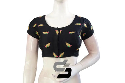 Black High Neck Designer Embroidered Saree Blouses: Elevated Vibrant Style - D3blouses