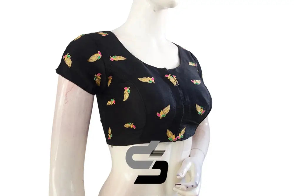 Black High Neck Designer Embroidered Saree Blouses: Elevated Vibrant Style - D3blouses