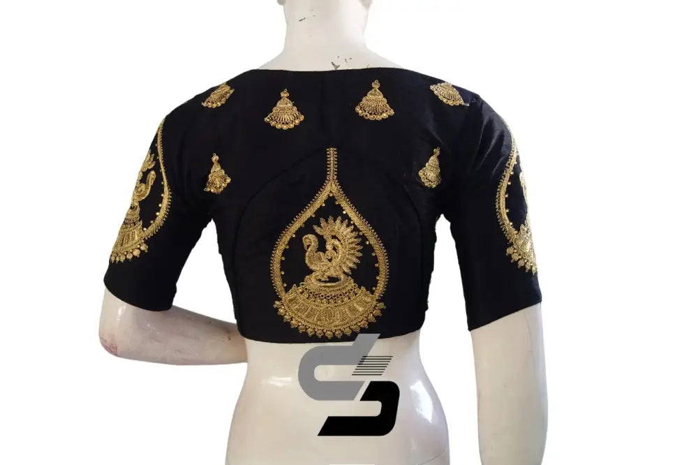 Black High Neck Designer Embroidered Saree Blouses: Revitalized with Vibrant Splash - D3blouses