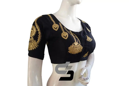Black High Neck Designer Embroidered Saree Blouses: Revitalized with Vibrant Splash - D3blouses