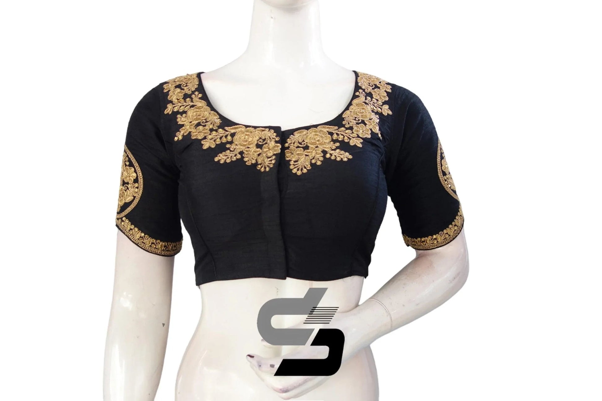Black High Neck Designer Embroidered Saree Blouses: Vibrant Elevation - D3blouses