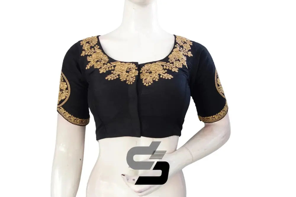 Black High Neck Designer Embroidered Saree Blouses: Vibrant Elevation - D3blouses