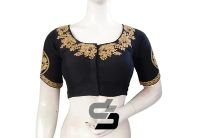 Black High Neck Designer Embroidered Saree Blouses: Vibrant Elevation - D3blouses