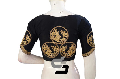 Black High Neck Designer Embroidered Saree Blouses: Vibrant Elevation - D3blouses