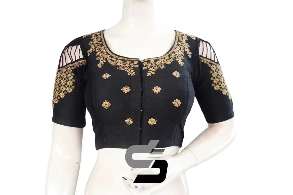 Black High Neck Designer Silk Saree Blouses - Unleash Your Style - D3blouses