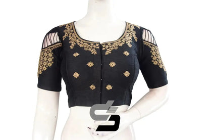 Black High Neck Designer Silk Saree Blouses - Unleash Your Style - D3blouses