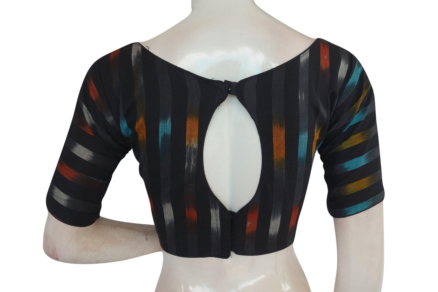 Black Ikkat Boat Neck Designer Readymade Saree Blouses, Elevate Your Casual Look - D3blouses