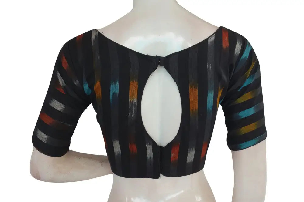Black Ikkat Boat Neck Designer Readymade Saree Blouses, Elevate Your Casual Look - D3blouses