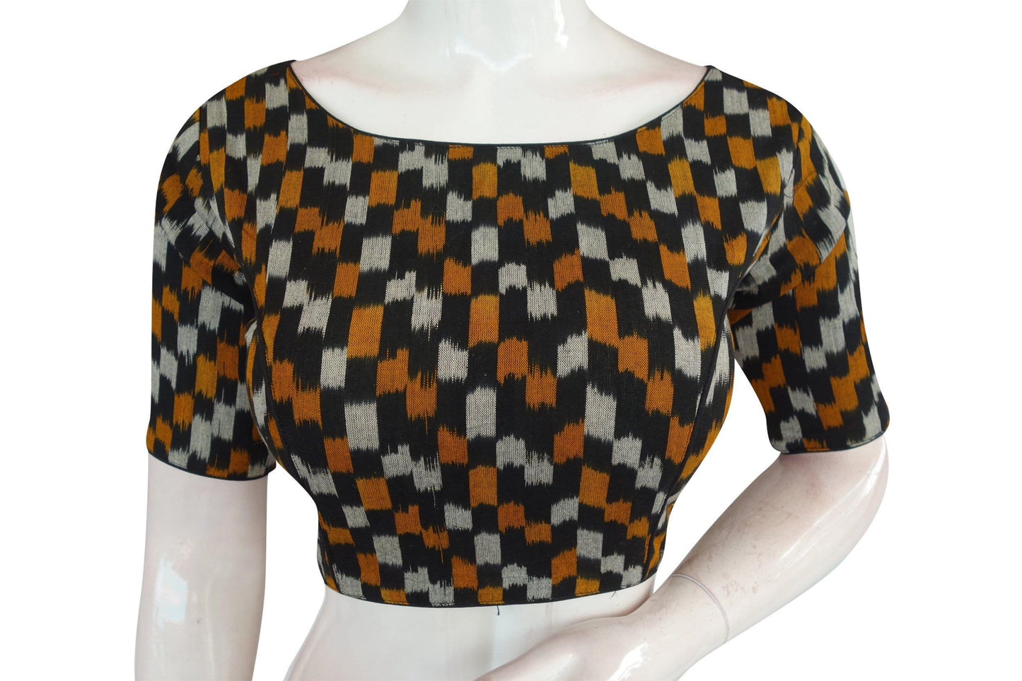 Black Ikkat Boat Neck Designer Saree Blouses: Timeless Elegance - D3blouses