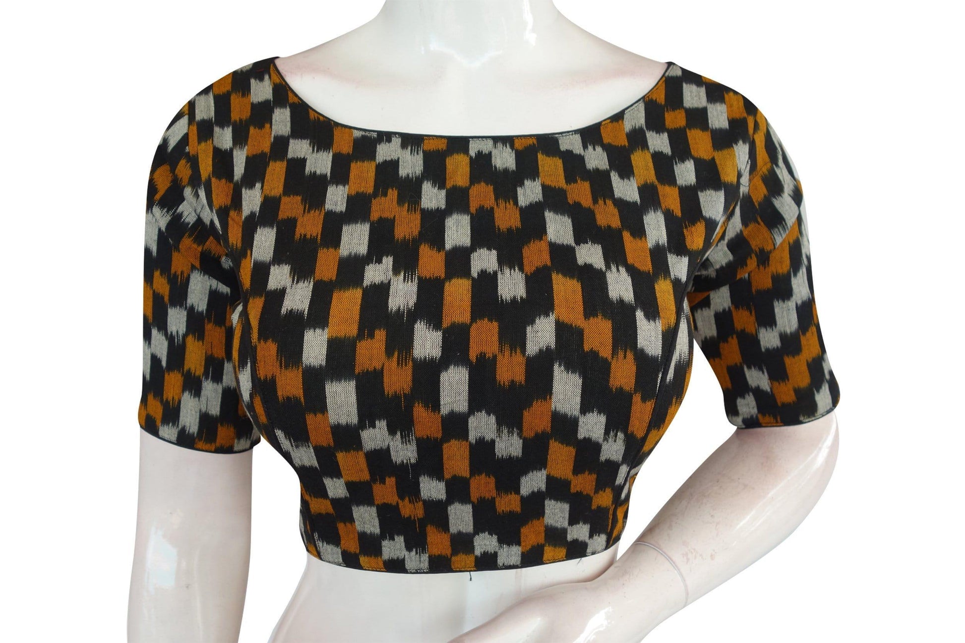 Black Ikkat Boat Neck Designer Saree Blouses: Timeless Elegance - D3blouses