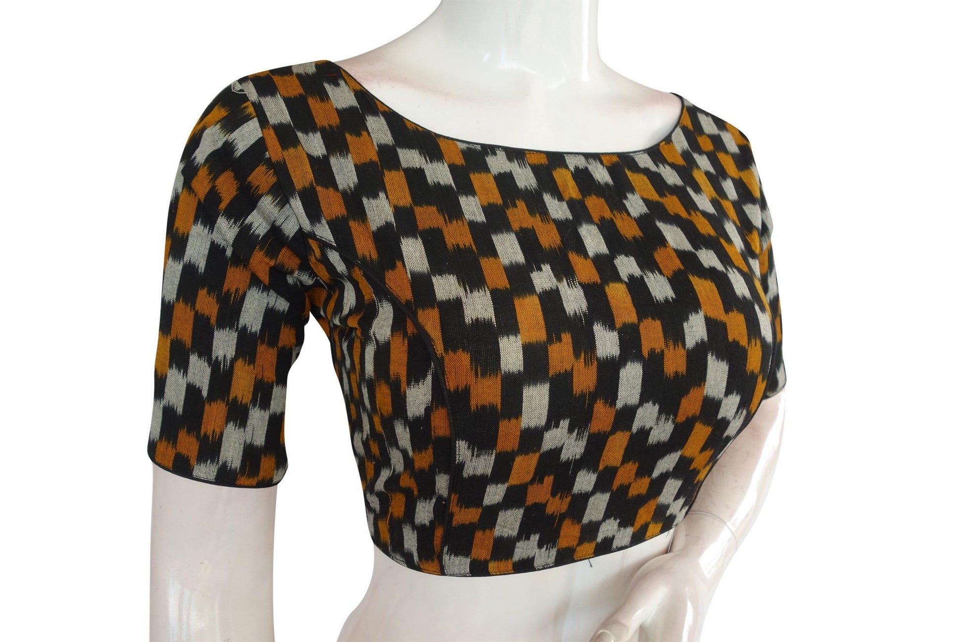 Black Ikkat Boat Neck Designer Saree Blouses: Timeless Elegance - D3blouses