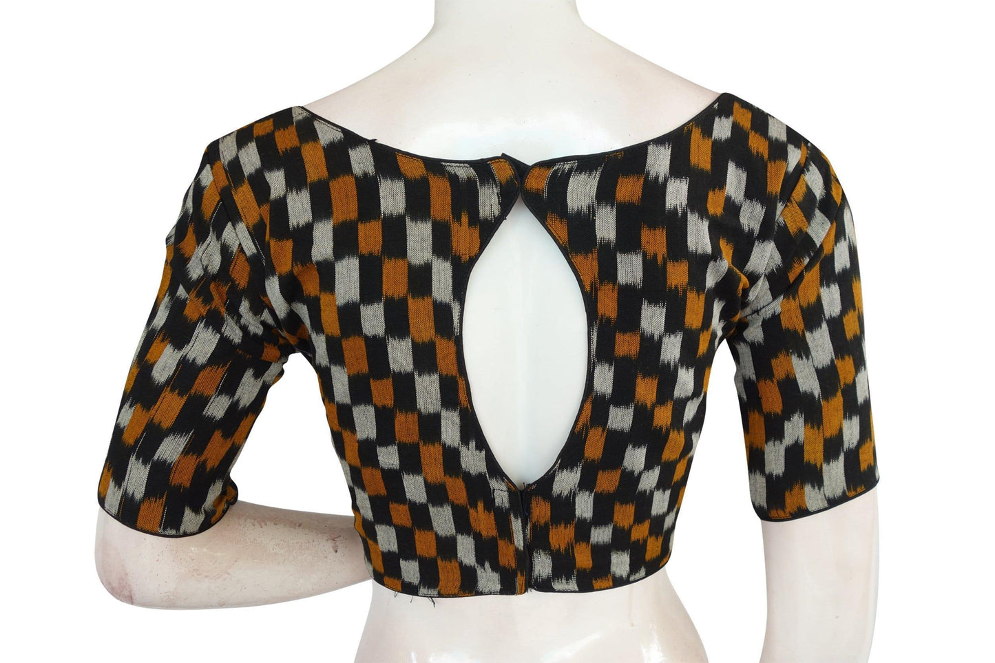 Black Ikkat Boat Neck Designer Saree Blouses: Timeless Elegance - D3blouses