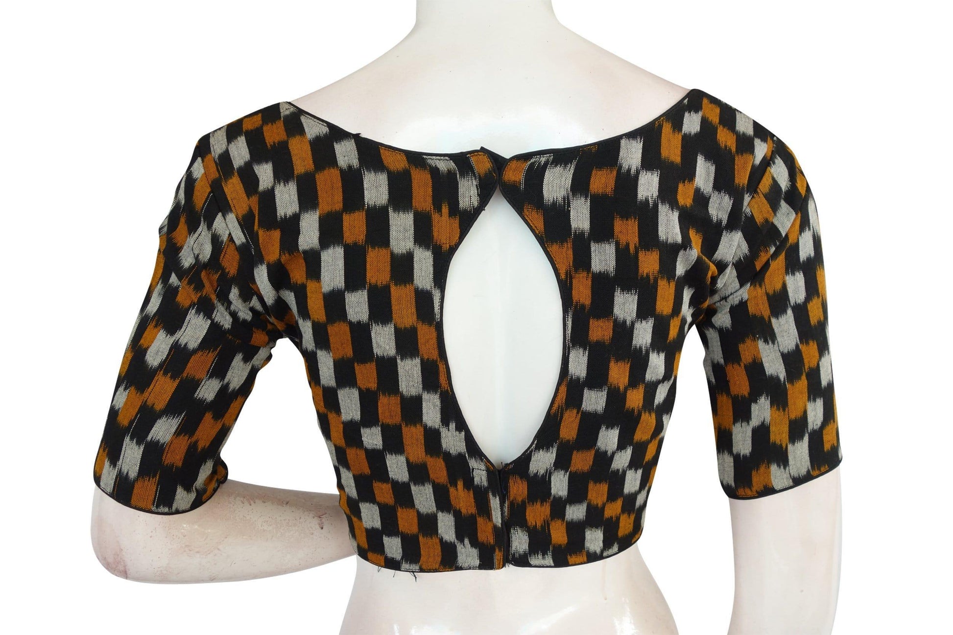 Black Ikkat Boat Neck Designer Saree Blouses: Timeless Elegance - D3blouses