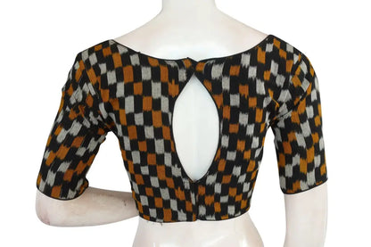 Black Ikkat Boat Neck Designer Saree Blouses: Timeless Elegance - D3blouses