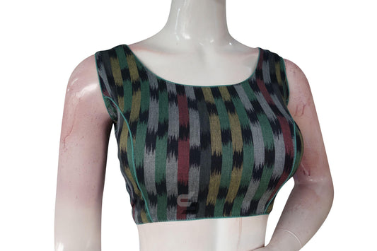 Black Multi-Color Ikkat Designer Readymade Saree Blouse, Stylish and Versatile - D3blouses