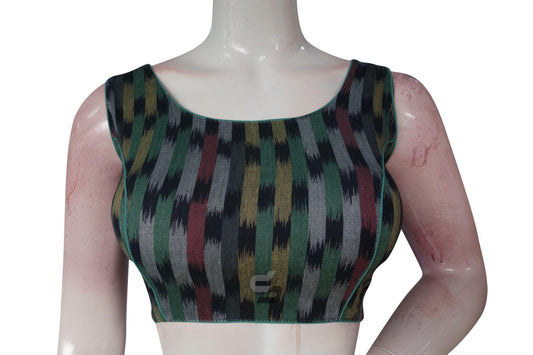 Black Multi-Color Ikkat Designer Readymade Saree Blouse, Stylish and Versatile - D3blouses