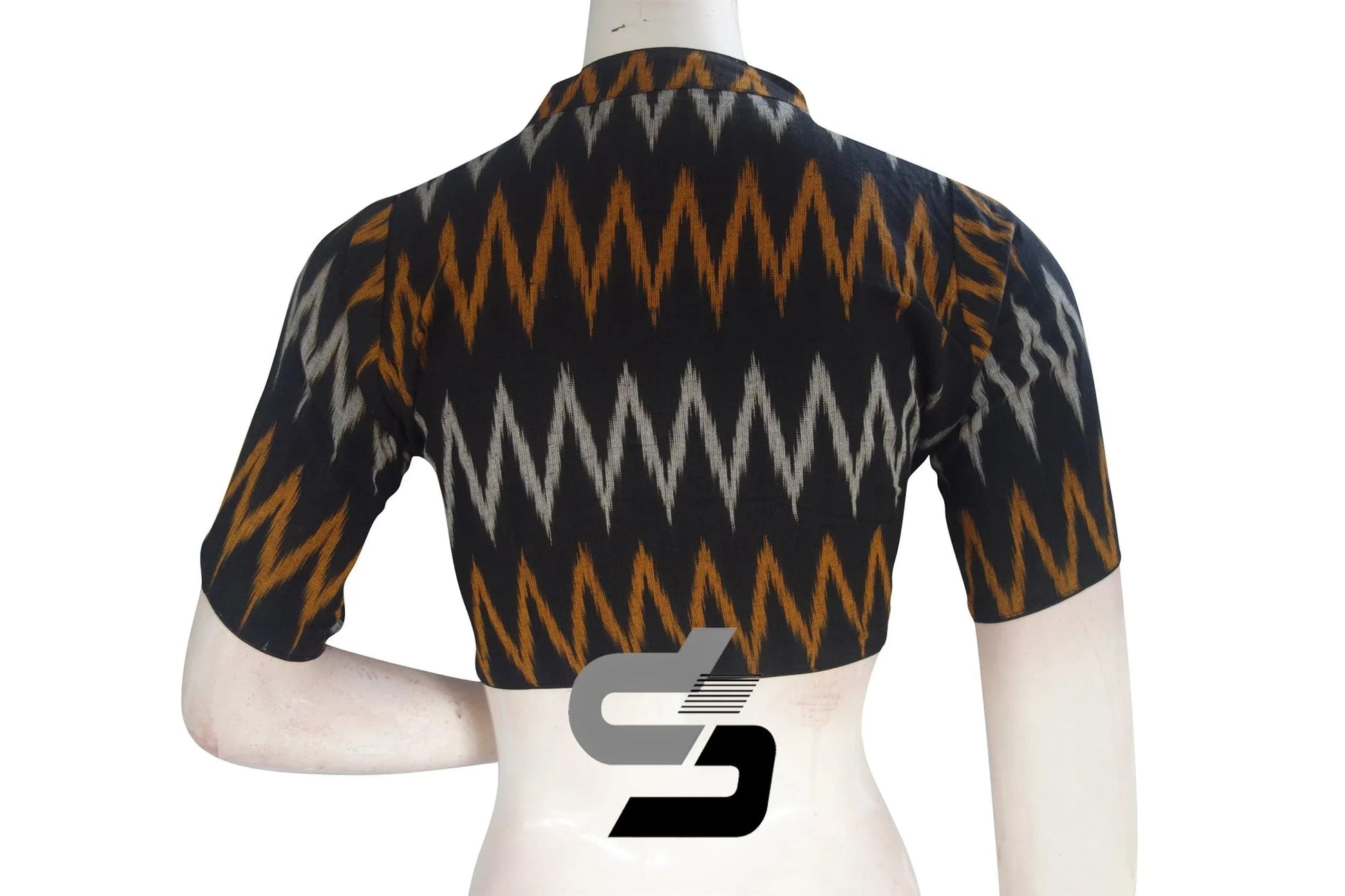 Black, Ready-to-Wear Elegance in Ikkat Collar Designer Readymade Saree Blouse - D3blouses