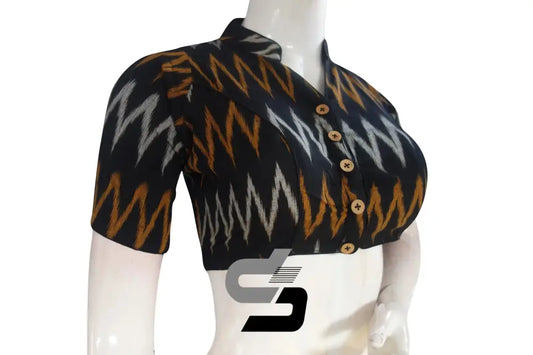 Black, Ready-to-Wear Elegance in Ikkat Collar Designer Readymade Saree Blouse - D3blouses