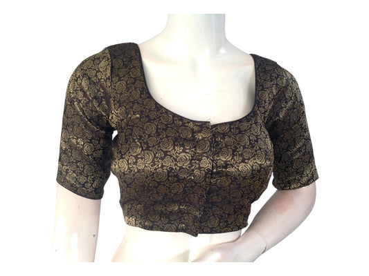 Black Saree Blouse, Brocade Readymade Blouse, Plus Size Indian Choli top Online - D3blouses