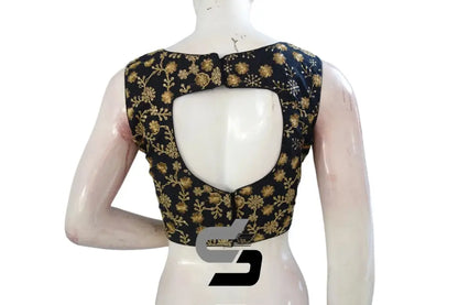 "Black Semi Silk Readymade Blouses with Exquisite Embroidery: Shop the Collection!" - D3blouses
