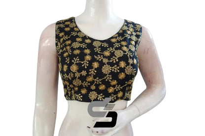 "Black Semi Silk Readymade Blouses with Exquisite Embroidery: Shop the Collection!" - D3blouses